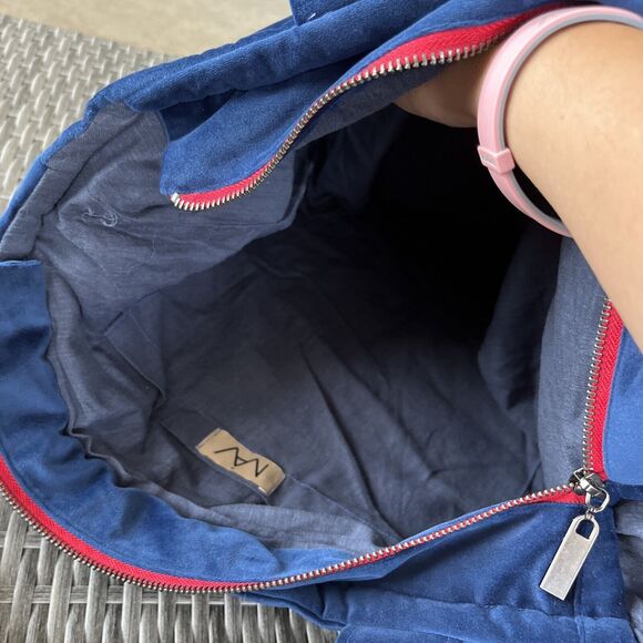 Beautiful NAV Blue Velvet Bead Embellishments Bag Library Sewing Tote - Picture 5 of 7